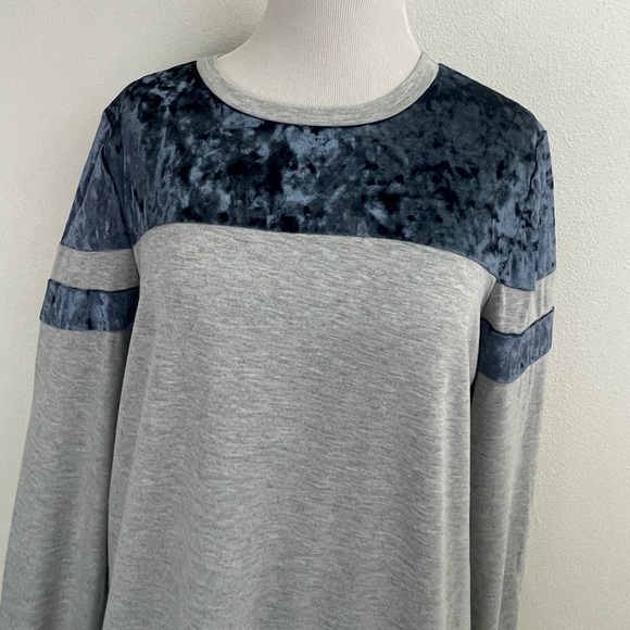 SUTTER GRAY SWEATSHIRT WITH BLUE VELVET ACCENT AT SHOULDER AND SLEEVE CREW NECK - Picture 4 of 9